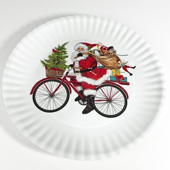 Melamine Santa On Bike Serving Plate Platter 16” NEW - Picture 1 of 6